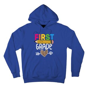 First Grade Leopard Pencil First Day School 1St Grade Crew Gift Hoodie