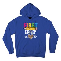 First Grade Leopard Pencil First Day School 1St Grade Crew Gift Hoodie