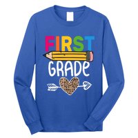 First Grade Leopard Pencil First Day School 1St Grade Crew Gift Long Sleeve Shirt