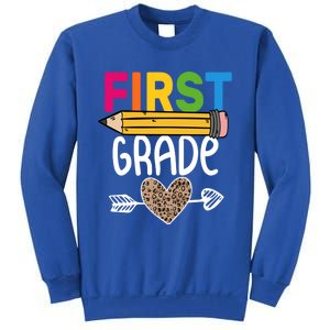 First Grade Leopard Pencil First Day School 1St Grade Crew Gift Sweatshirt