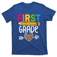 First Grade Leopard Pencil First Day School 1St Grade Crew Gift T-Shirt