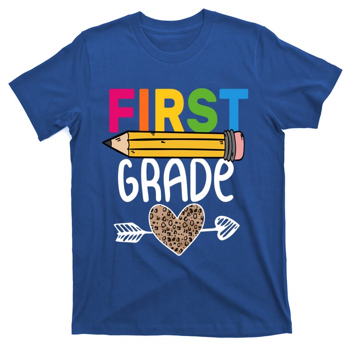 First Grade Leopard Pencil First Day School 1St Grade Crew Gift T-Shirt