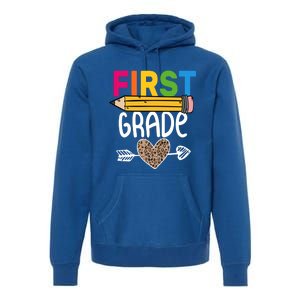 First Grade Leopard Pencil First Day School 1St Grade Crew Gift Premium Hoodie