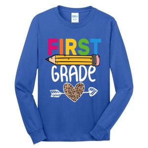 First Grade Leopard Pencil First Day School 1St Grade Crew Gift Tall Long Sleeve T-Shirt