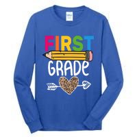 First Grade Leopard Pencil First Day School 1St Grade Crew Gift Tall Long Sleeve T-Shirt