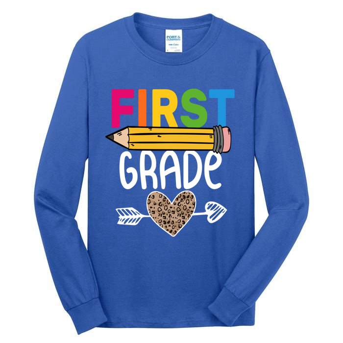 First Grade Leopard Pencil First Day School 1St Grade Crew Gift Tall Long Sleeve T-Shirt