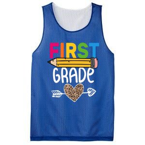 First Grade Leopard Pencil First Day School 1St Grade Crew Gift Mesh Reversible Basketball Jersey Tank