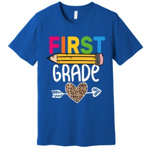 First Grade Leopard Pencil First Day School 1St Grade Crew Gift Premium T-Shirt