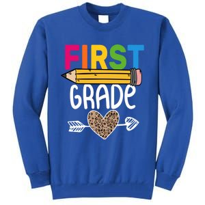 First Grade Leopard Pencil First Day School 1St Grade Crew Gift Tall Sweatshirt