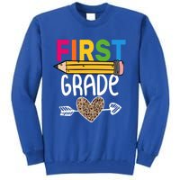 First Grade Leopard Pencil First Day School 1St Grade Crew Gift Tall Sweatshirt