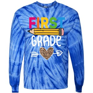 First Grade Leopard Pencil First Day School 1St Grade Crew Gift Tie-Dye Long Sleeve Shirt