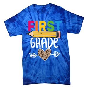 First Grade Leopard Pencil First Day School 1St Grade Crew Gift Tie-Dye T-Shirt