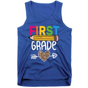 First Grade Leopard Pencil First Day School 1St Grade Crew Gift Tank Top