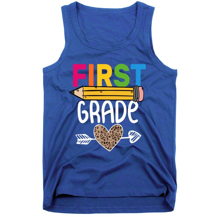 First Grade Leopard Pencil First Day School 1St Grade Crew Gift Tank Top