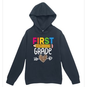 First Grade Leopard Pencil First Day School 1St Grade Crew Gift Urban Pullover Hoodie