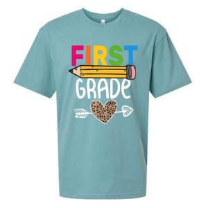 First Grade Leopard Pencil First Day School 1St Grade Crew Gift Sueded Cloud Jersey T-Shirt