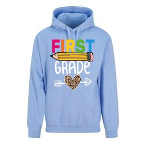 First Grade Leopard Pencil First Day School 1St Grade Crew Gift Unisex Surf Hoodie