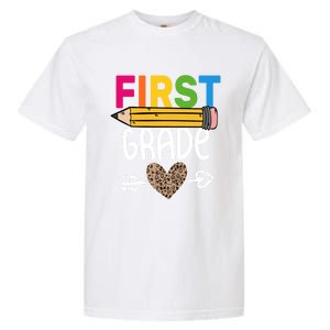 First Grade Leopard Pencil First Day School 1St Grade Crew Gift Garment-Dyed Heavyweight T-Shirt