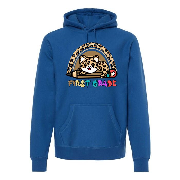 First Grade Leopard Rainbow Teacher 1St Grade Meaningful Gift Premium Hoodie