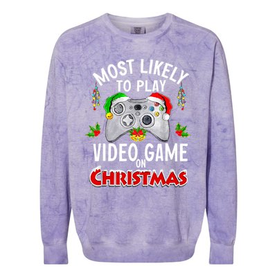 Funny Gamer Most Likely To Play Video Games On Christmas Colorblast Crewneck Sweatshirt