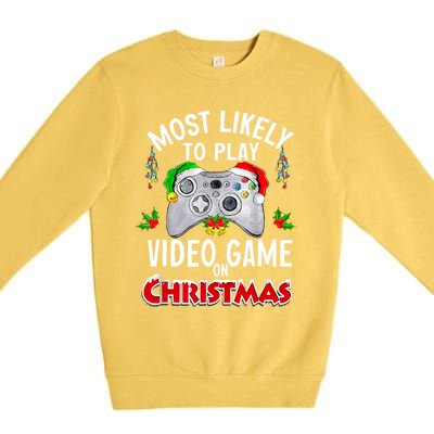 Funny Gamer Most Likely To Play Video Games On Christmas Premium Crewneck Sweatshirt