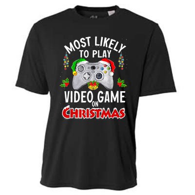 Funny Gamer Most Likely To Play Video Games On Christmas Cooling Performance Crew T-Shirt