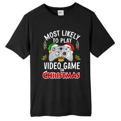 Funny Gamer Most Likely To Play Video Games On Christmas Tall Fusion ChromaSoft Performance T-Shirt