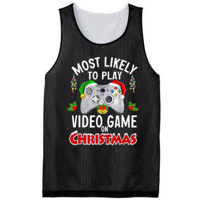 Funny Gamer Most Likely To Play Video Games On Christmas Mesh Reversible Basketball Jersey Tank