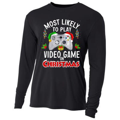 Funny Gamer Most Likely To Play Video Games On Christmas Cooling Performance Long Sleeve Crew