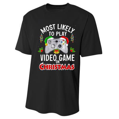 Funny Gamer Most Likely To Play Video Games On Christmas Performance Sprint T-Shirt