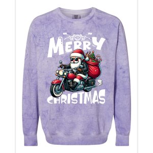 Funny Gift Merry Christmas Xmas Santa Motorcycle Biker Colorblast Crewneck Sweatshirt