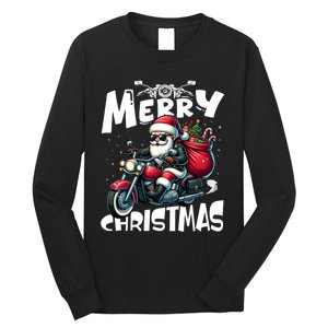 Funny Gift Merry Christmas Xmas Santa Motorcycle Biker Long Sleeve Shirt