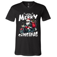 Funny Gift Merry Christmas Xmas Santa Motorcycle Biker V-Neck T-Shirt