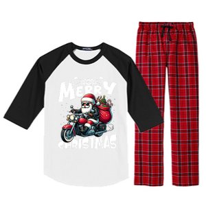 Funny Gift Merry Christmas Xmas Santa Motorcycle Biker Raglan Sleeve Pajama Set