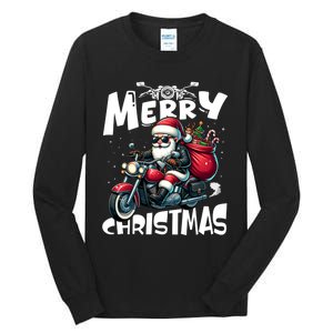 Funny Gift Merry Christmas Xmas Santa Motorcycle Biker Tall Long Sleeve T-Shirt