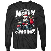 Funny Gift Merry Christmas Xmas Santa Motorcycle Biker Tie-Dye Long Sleeve Shirt