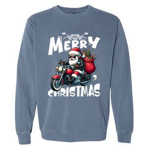 Funny Gift Merry Christmas Xmas Santa Motorcycle Biker Garment-Dyed Sweatshirt