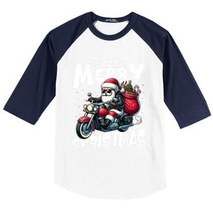 Funny Gift Merry Christmas Xmas Santa Motorcycle Biker Baseball Sleeve Shirt