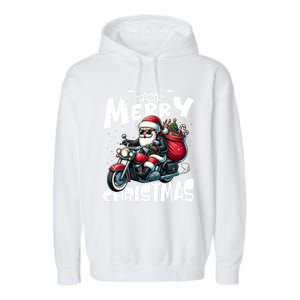 Funny Gift Merry Christmas Xmas Santa Motorcycle Biker Garment-Dyed Fleece Hoodie