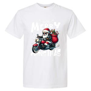 Funny Gift Merry Christmas Xmas Santa Motorcycle Biker Garment-Dyed Heavyweight T-Shirt