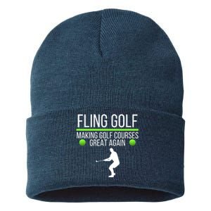 Fling Golf Making Golf Courses Great Again Retro Fling Golf Funny Fling Golf Sustainable Knit Beanie