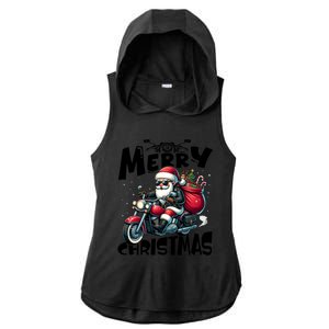 Funny Gift Merry Christmas Xmas Santa Motorcycle Biker Ladies PosiCharge Tri-Blend Wicking Draft Hoodie Tank