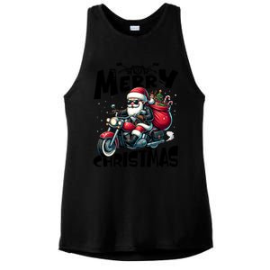 Funny Gift Merry Christmas Xmas Santa Motorcycle Biker Ladies PosiCharge Tri-Blend Wicking Tank