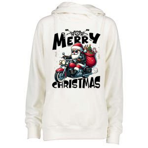 Funny Gift Merry Christmas Xmas Santa Motorcycle Biker Womens Funnel Neck Pullover Hood