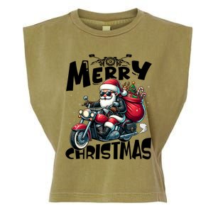 Funny Gift Merry Christmas Xmas Santa Motorcycle Biker Garment-Dyed Women's Muscle Tee