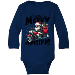 Funny Gift Merry Christmas Xmas Santa Motorcycle Biker Baby Long Sleeve Bodysuit