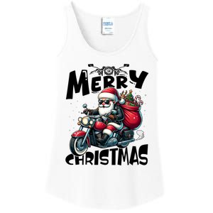 Funny Gift Merry Christmas Xmas Santa Motorcycle Biker Ladies Essential Tank