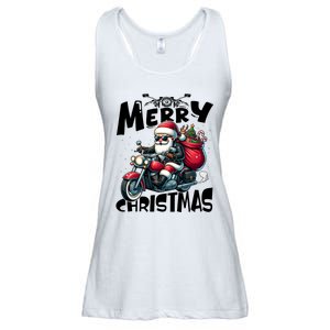 Funny Gift Merry Christmas Xmas Santa Motorcycle Biker Ladies Essential Flowy Tank