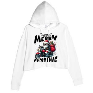 Funny Gift Merry Christmas Xmas Santa Motorcycle Biker Crop Fleece Hoodie