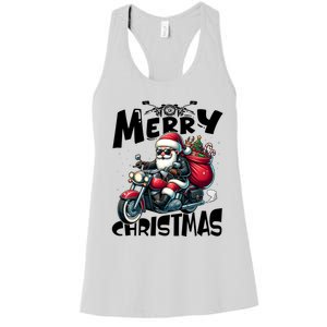 Funny Gift Merry Christmas Xmas Santa Motorcycle Biker Women's Racerback Tank